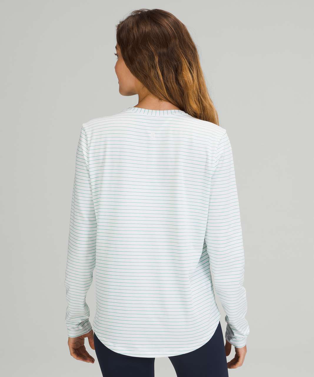 Lululemon Love Long Sleeve Shirt - Synchronise Stripe White Maldives Green