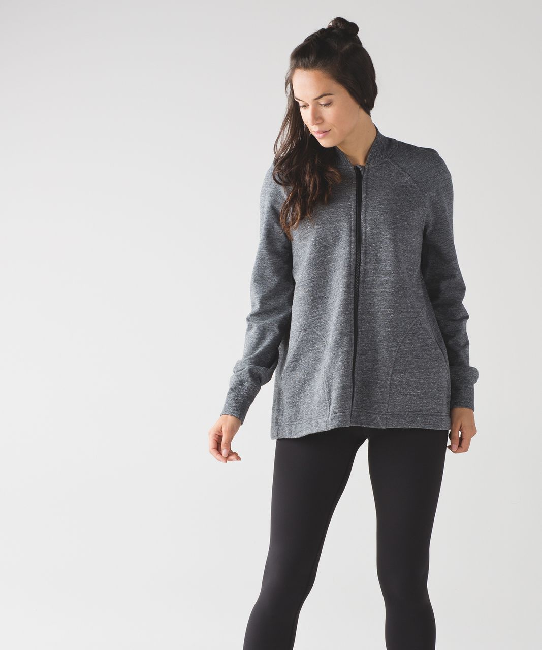 Lululemon Pleat to Street Bomber Jacket Heathered Gray Pockets