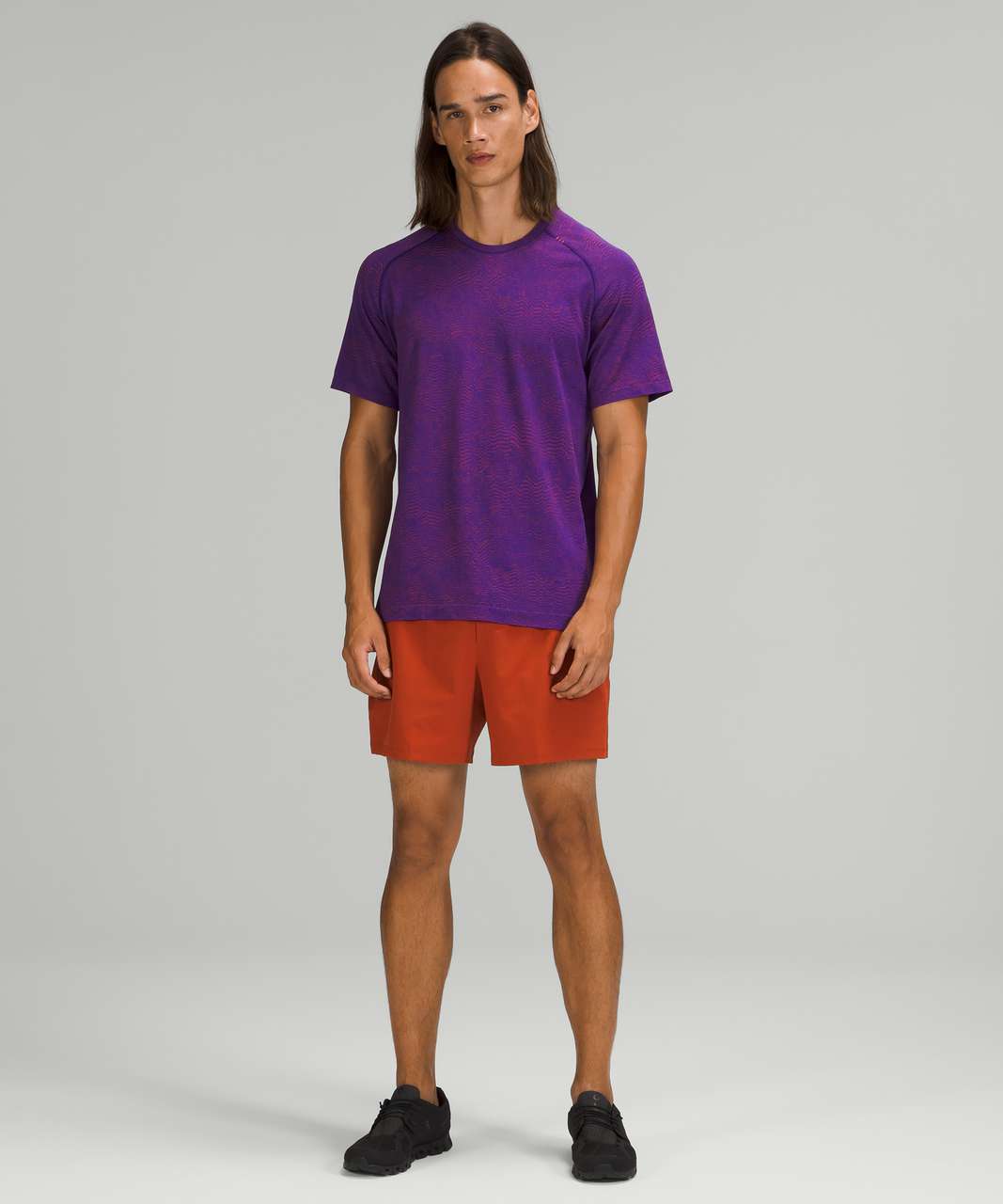 Lululemon Metal Vent Tech Short Sleeve Shirt 2.0 - Ripple Wave Autumn Red / Petrol Purple