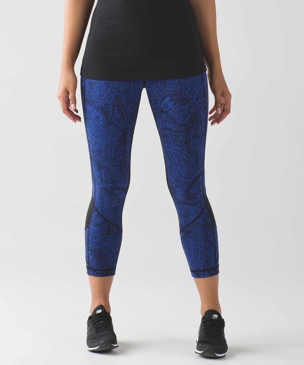 Lululemon Pace Rival Crop - Antique Paisley Sapphire Blue Black / Black