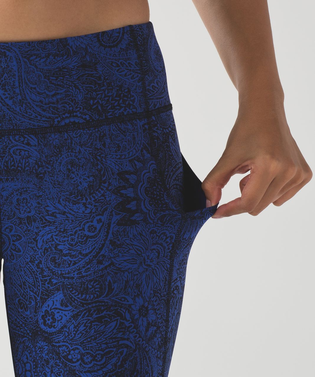 Lululemon Pace Rival Crop - Antique Paisley Sapphire Blue Black / Black