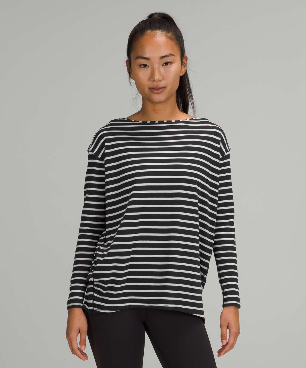 Lululemon Back In Action Long Sleeve Shirt - Yachtie Stripe Black Chrome