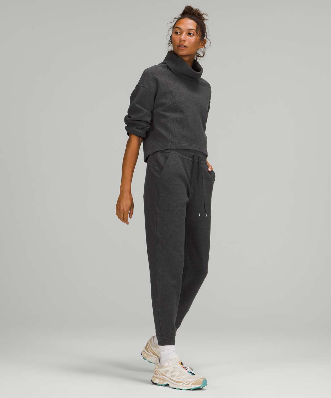 ZAFUL High Rise Tie Waist Ribbed Jogger Pants In COFFEE