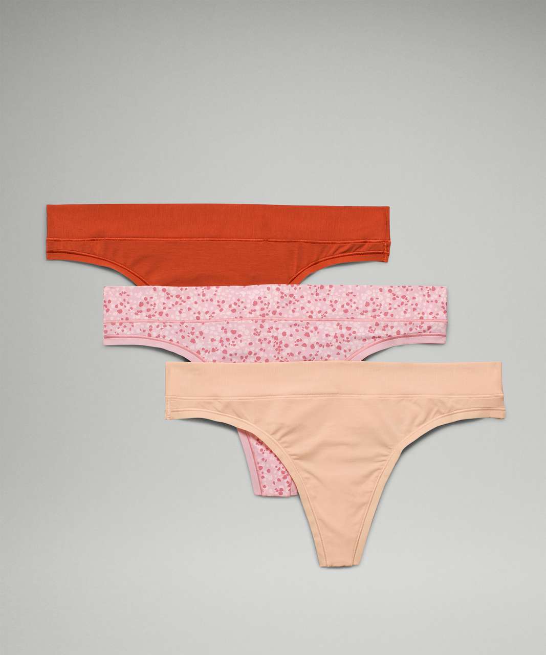 Lululemon UnderEase Mid Rise Thong Underwear 3 Pack - Aztec Brick / Bleached Apricot / Scatter Petal Pink Rosebud Pink Mist Brier Rose