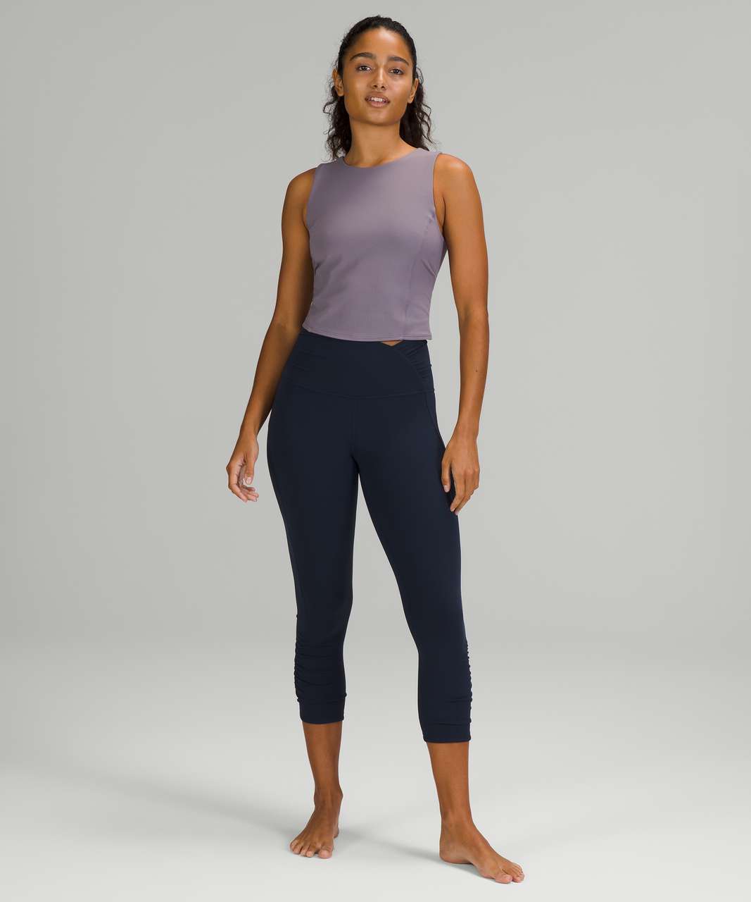 Cropped nulu yoga top with here to there pant. I just wanted to post since  there haven't been too many photos of this top. A little worried it's too  short for work