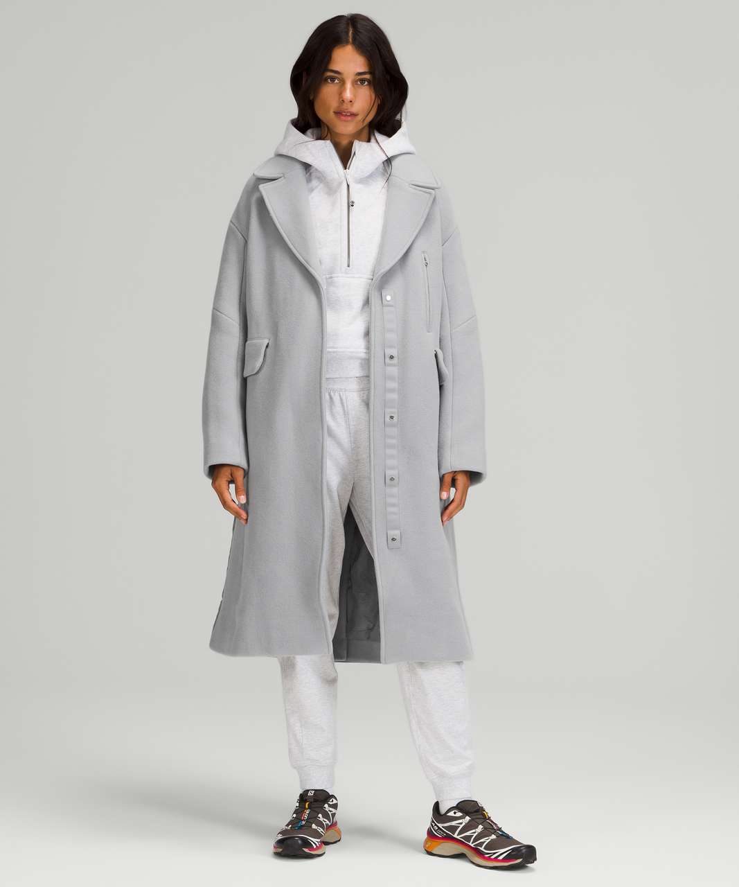 Trench Coat in Wool Blend Grey