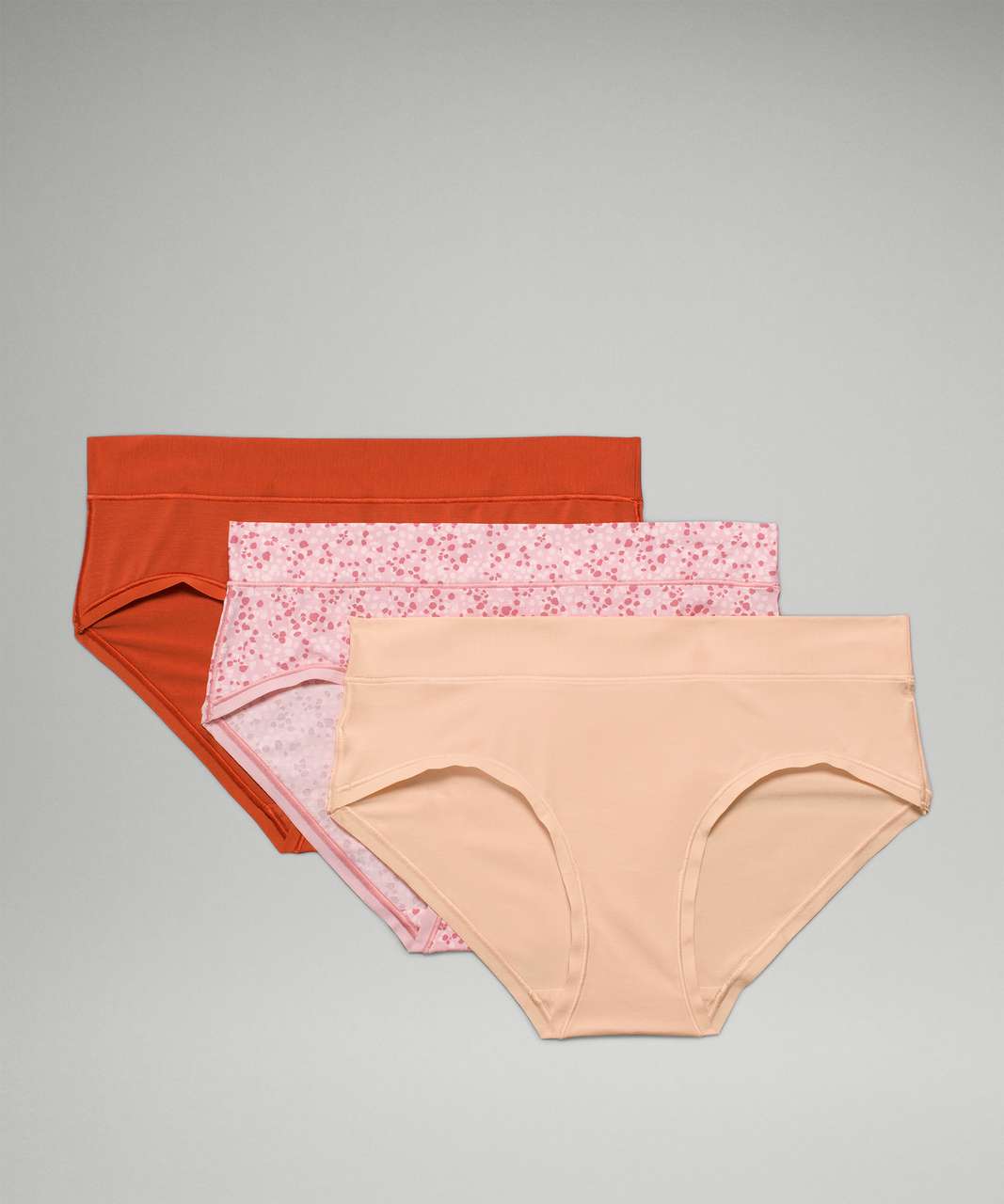 Lululemon UnderEase Mid Rise Hipster Underwear 3 Pack - Aztec Brick / Bleached Apricot / Scatter Petal Pink Rosebud Pink Mist Brier Rose