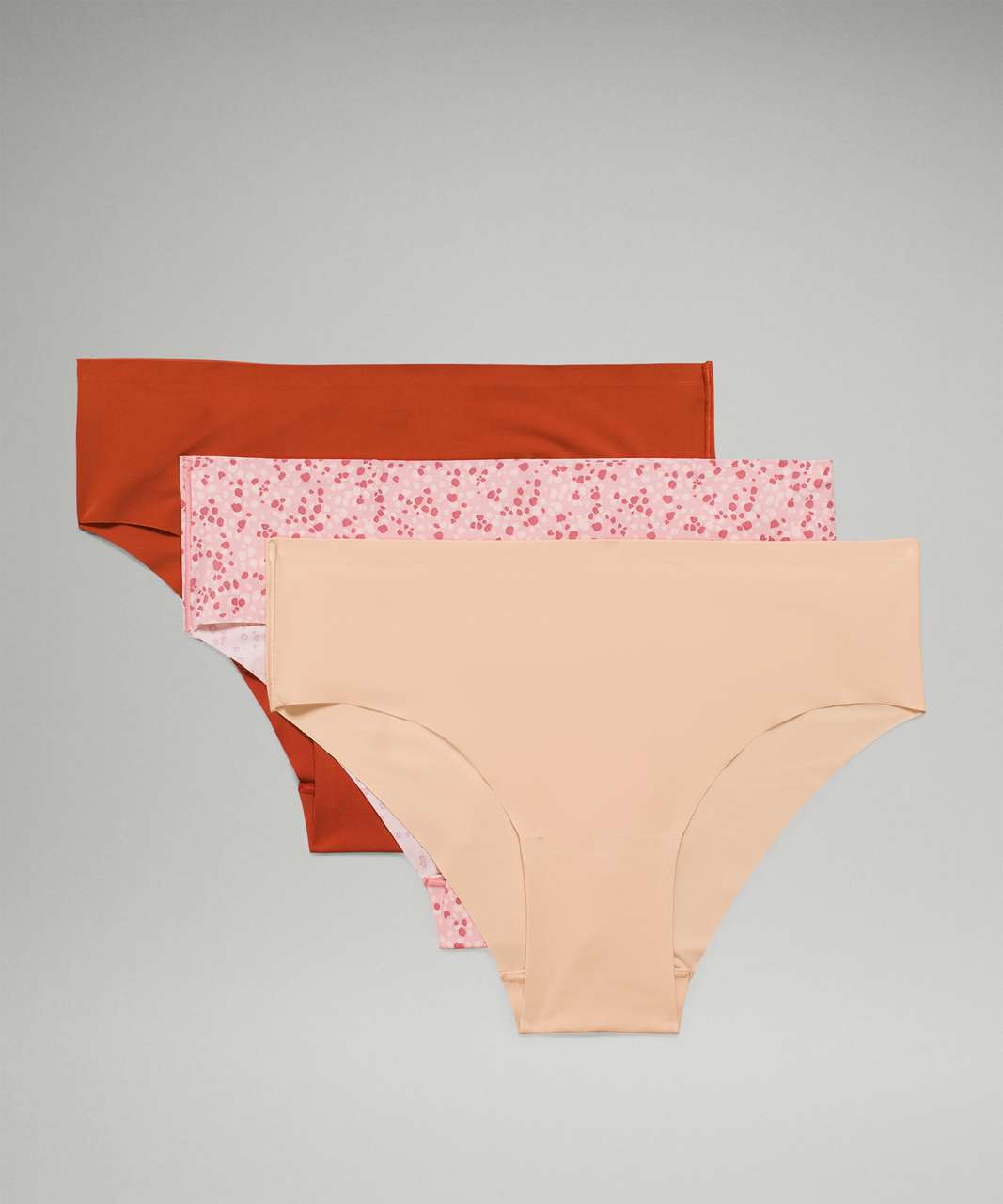 Lululemon InvisiWear Mid Rise Cheeky Bikini Underwear 3 Pack - Aztec Brick / Bleached Apricot / Scatter Petal Pink Rosebud Pink Mist Brier Rose