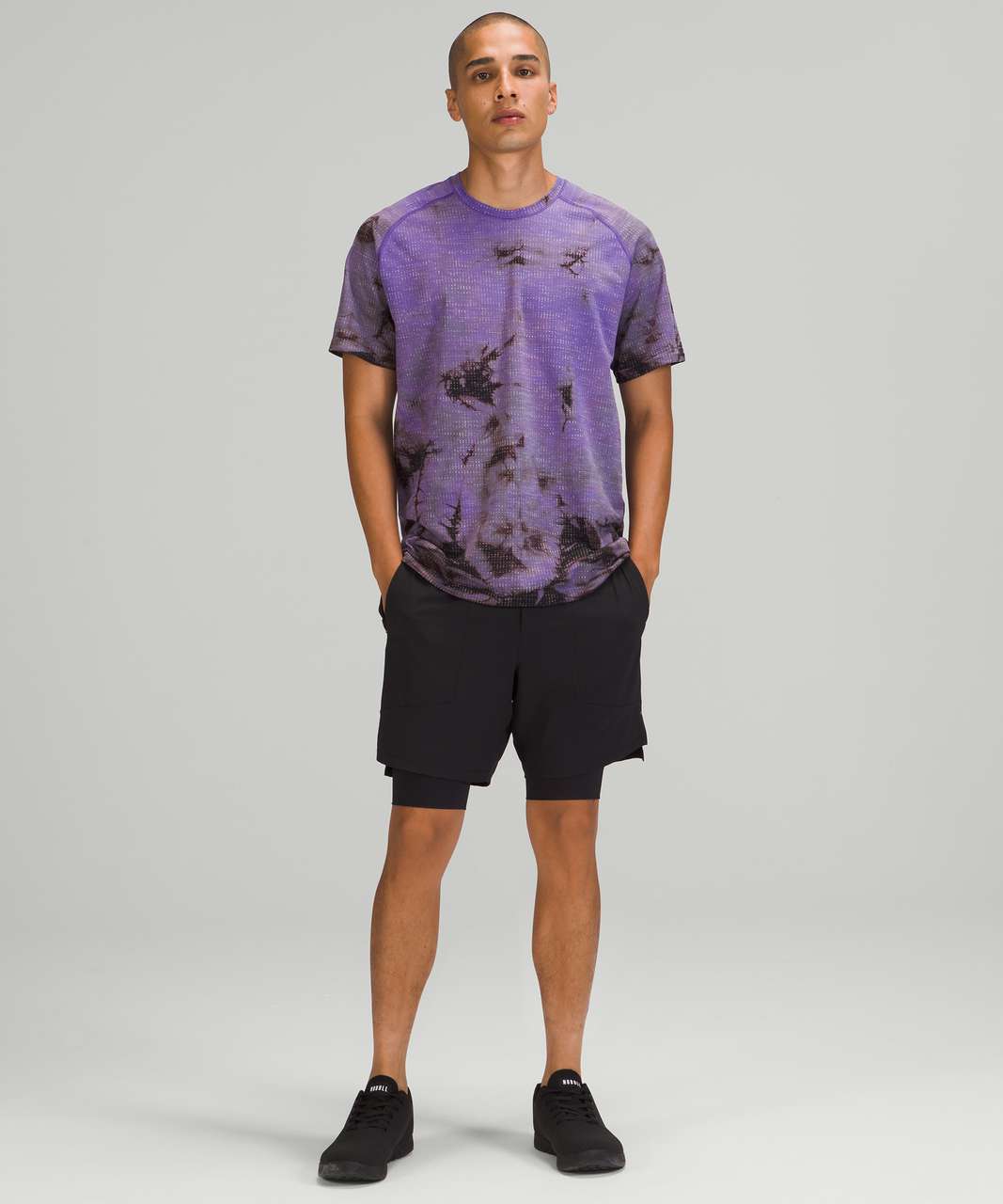 Lululemon Metal Vent Tech Short Sleeve Shirt 2.0 - Disconnect Marble Dye Petrol Purple / Black Granite