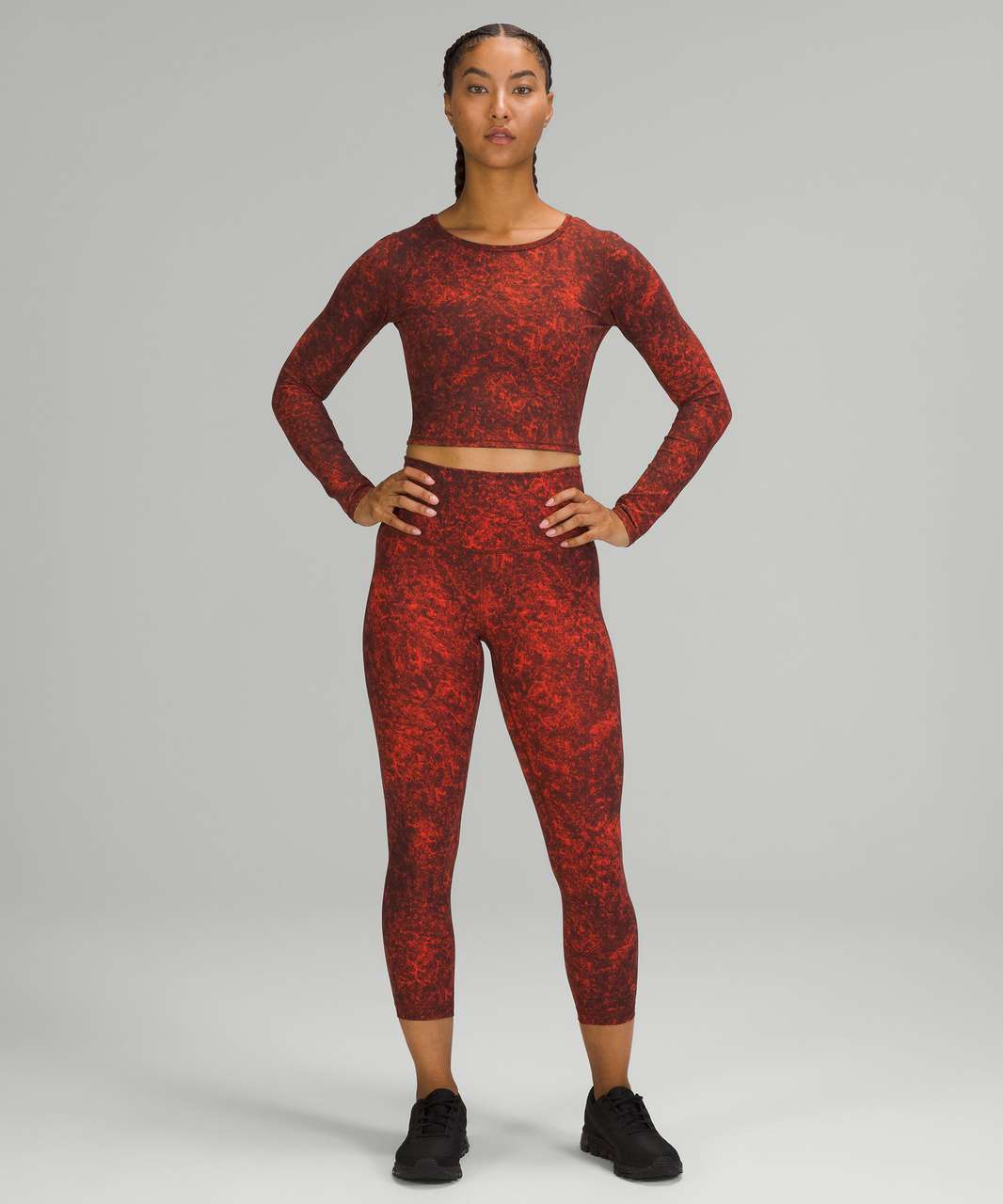 Lululemon Wunder Train High-Rise Crop 23 - Denim Wash Print Autumn Red  Black - lulu fanatics