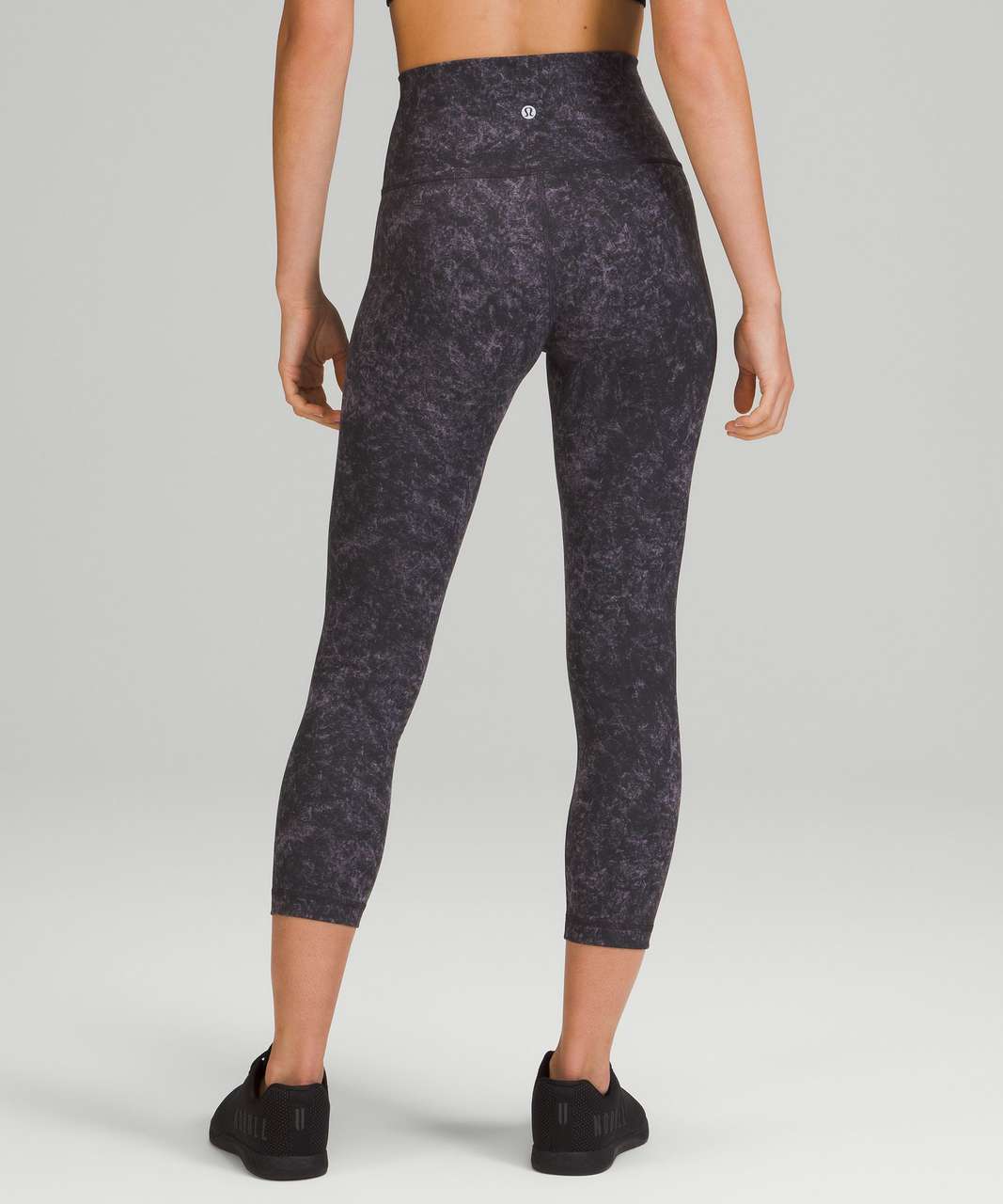 Lululemon Wunder Train High-Rise Crop 23 - Denim Wash Print Dusky Lavender  Black - lulu fanatics