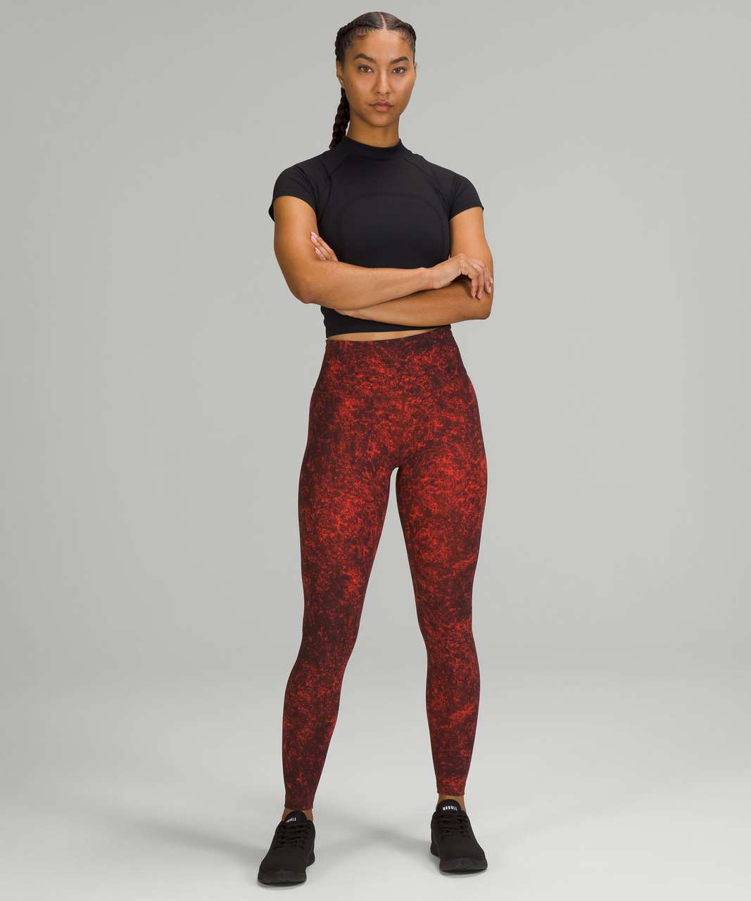 Lululemon 2 Wunder Train High-Rise Tight 25 Denim Wash Print Autumn Red  Black