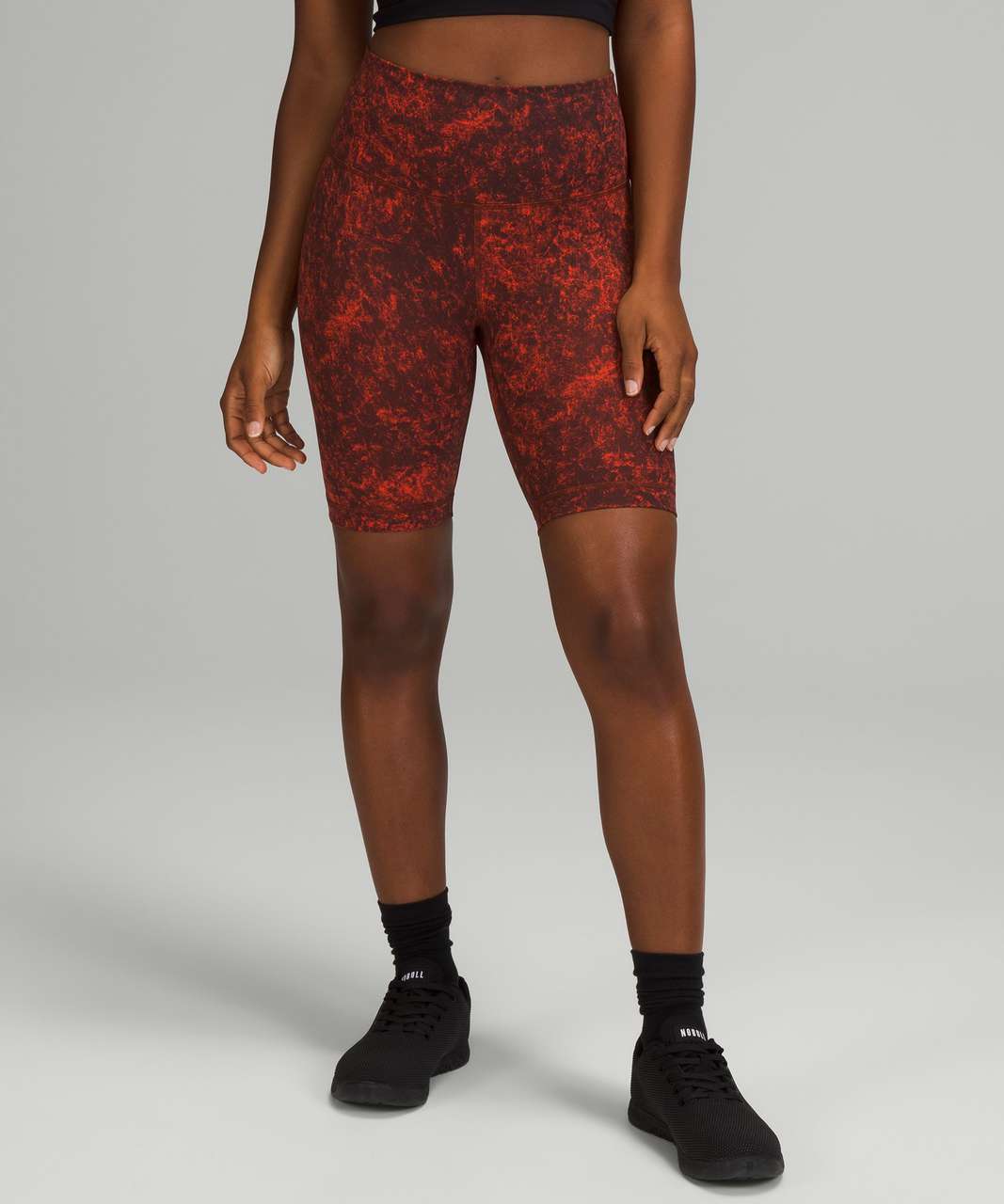 Lululemon Wunder Train High-Rise Short 8 - Denim Wash Print Autumn Red  Black - lulu fanatics