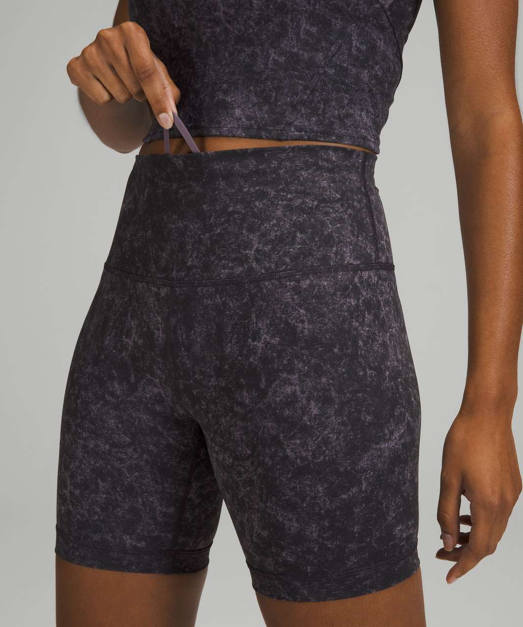 Lululemon Wunder Train High-Rise Crop 23 Denim Wash Print Dusky Lavender  Black