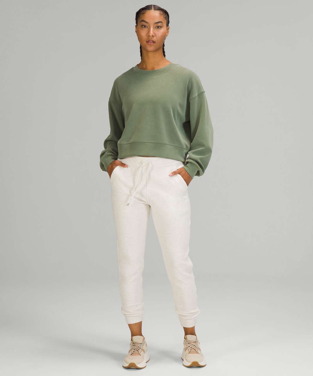 Lululemon Perfectly Oversized Cropped Crew *Softstreme™ - Green Twill -  lulu fanatics