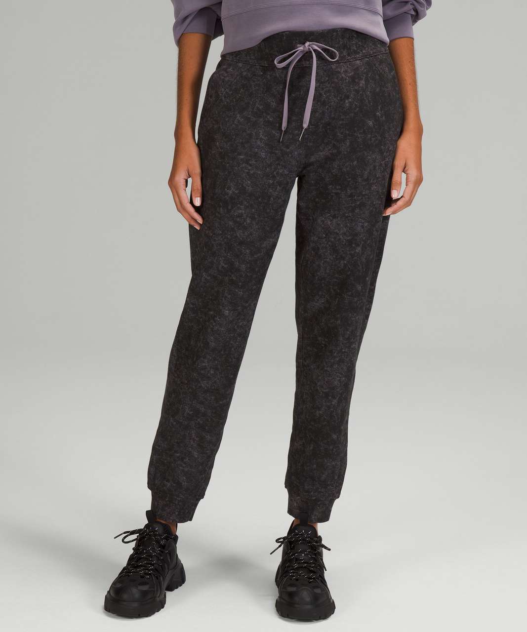 Lululemon Scuba High-Rise French Terry Jogger - Denim Wash Print Dusky  Lavender Black - lulu fanatics