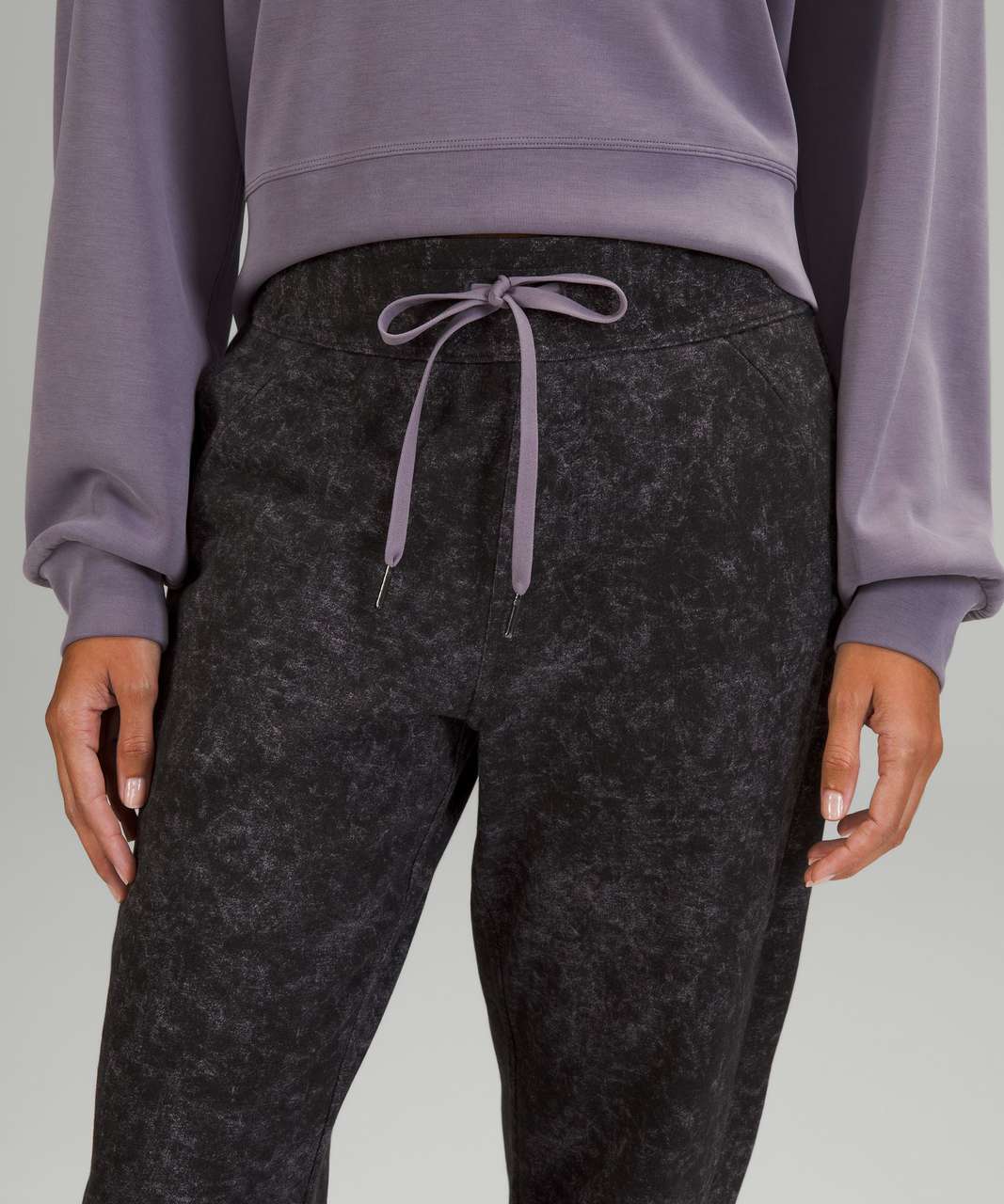 Lululemon Scuba High-Rise French Terry Jogger - Denim Wash Print Dusky  Lavender Black - lulu fanatics