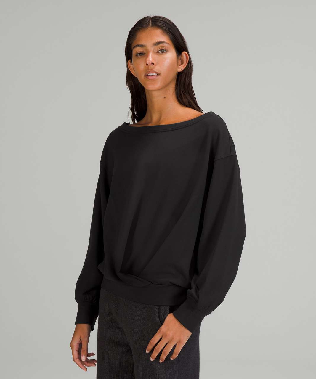 LULULEMON 🍉 Sweater Dress Pullover Black Solid Pleated Back Size 10 High  Neck