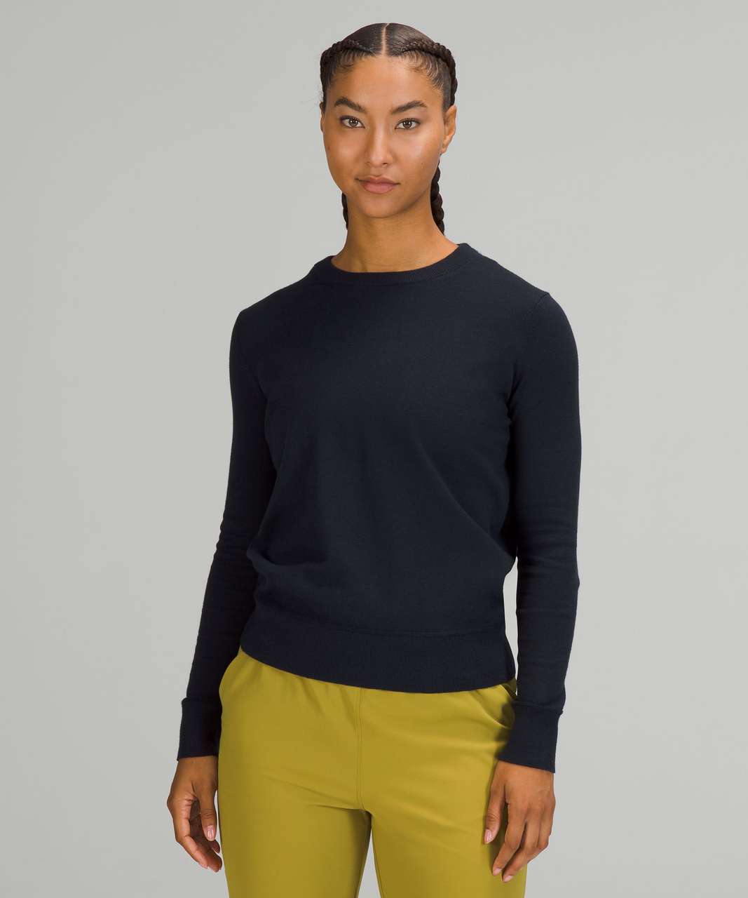 Lululemon Cotton-cashmere Blend Mock Neck Sweater In Green Foliage/true  Navy/black Granite