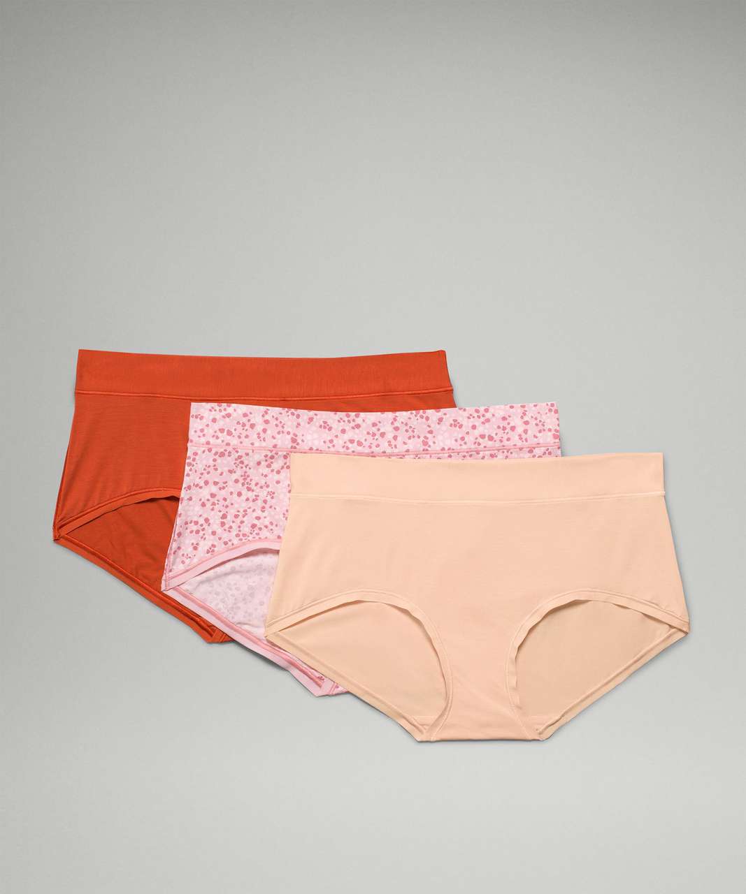 Lululemon UnderEase Mid Rise Boyshort Underwear 3 Pack - Aztec Brick / Bleached Apricot / Scatter Petal Pink Rosebud Pink Mist Brier Rose