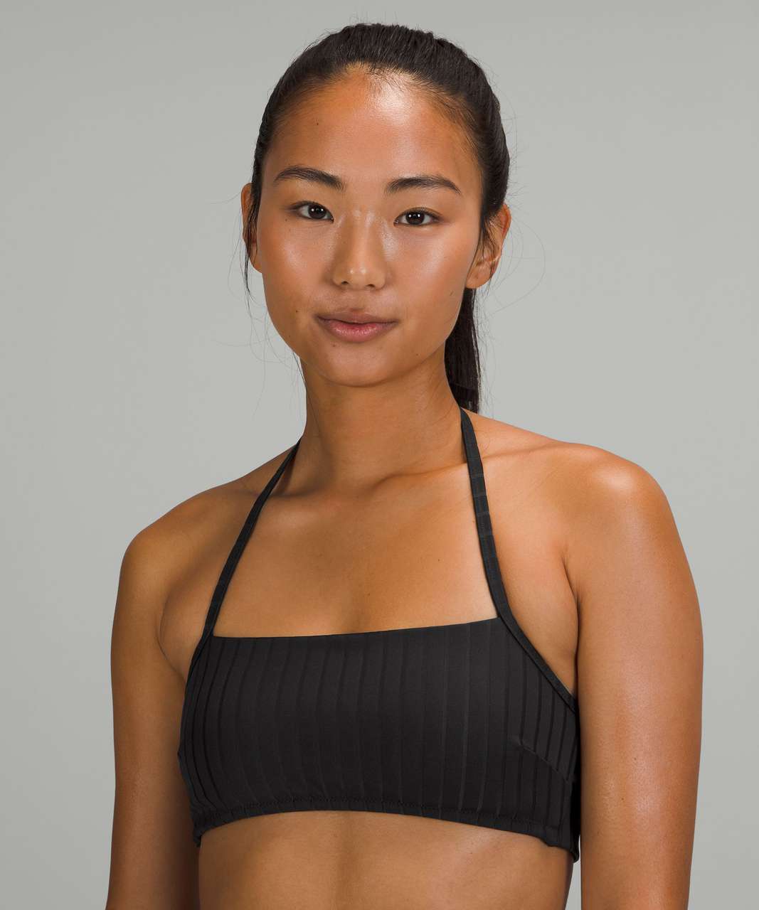 Ribbed Halter Neck Sports Bra- Black | Gymbay Official