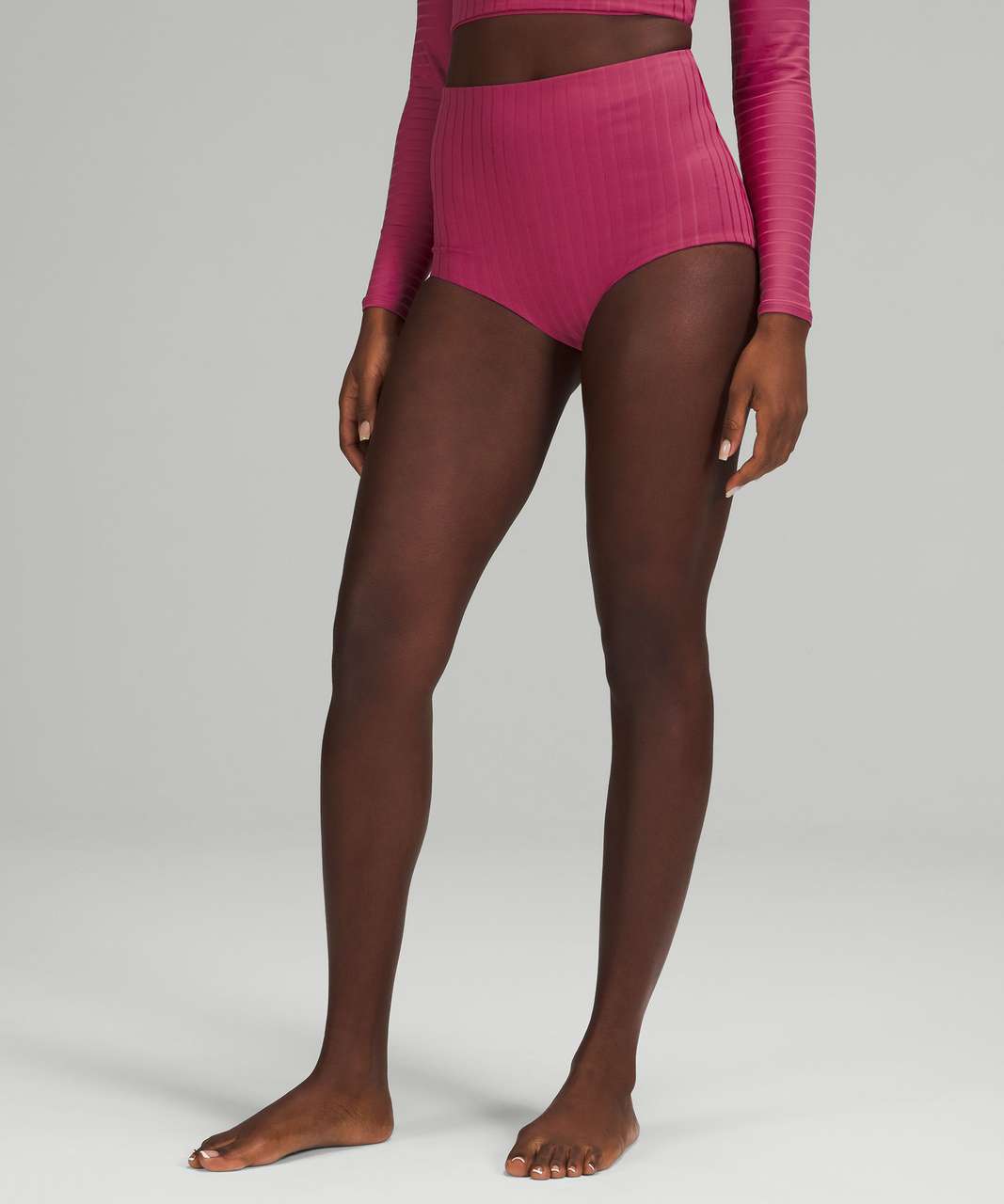 Lululemon Waterside Ribbed High-Waist Full Swim Bottom - Pink Lychee