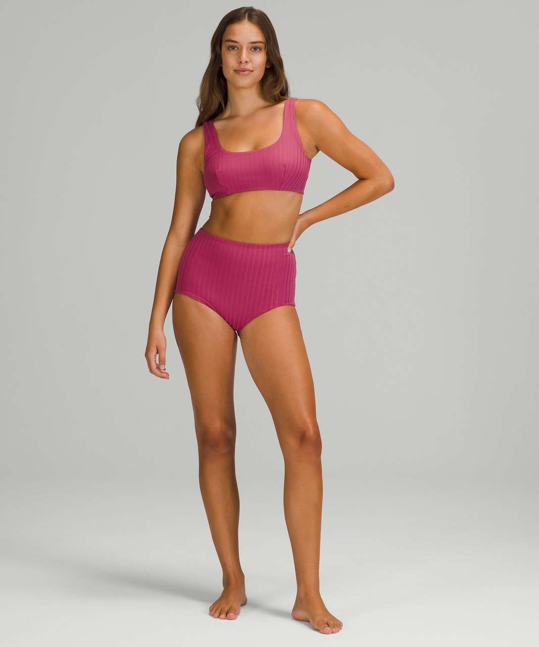 Lululemon Ribbed Square-Neck Swim Top *B/C Cups - Pink Lychee