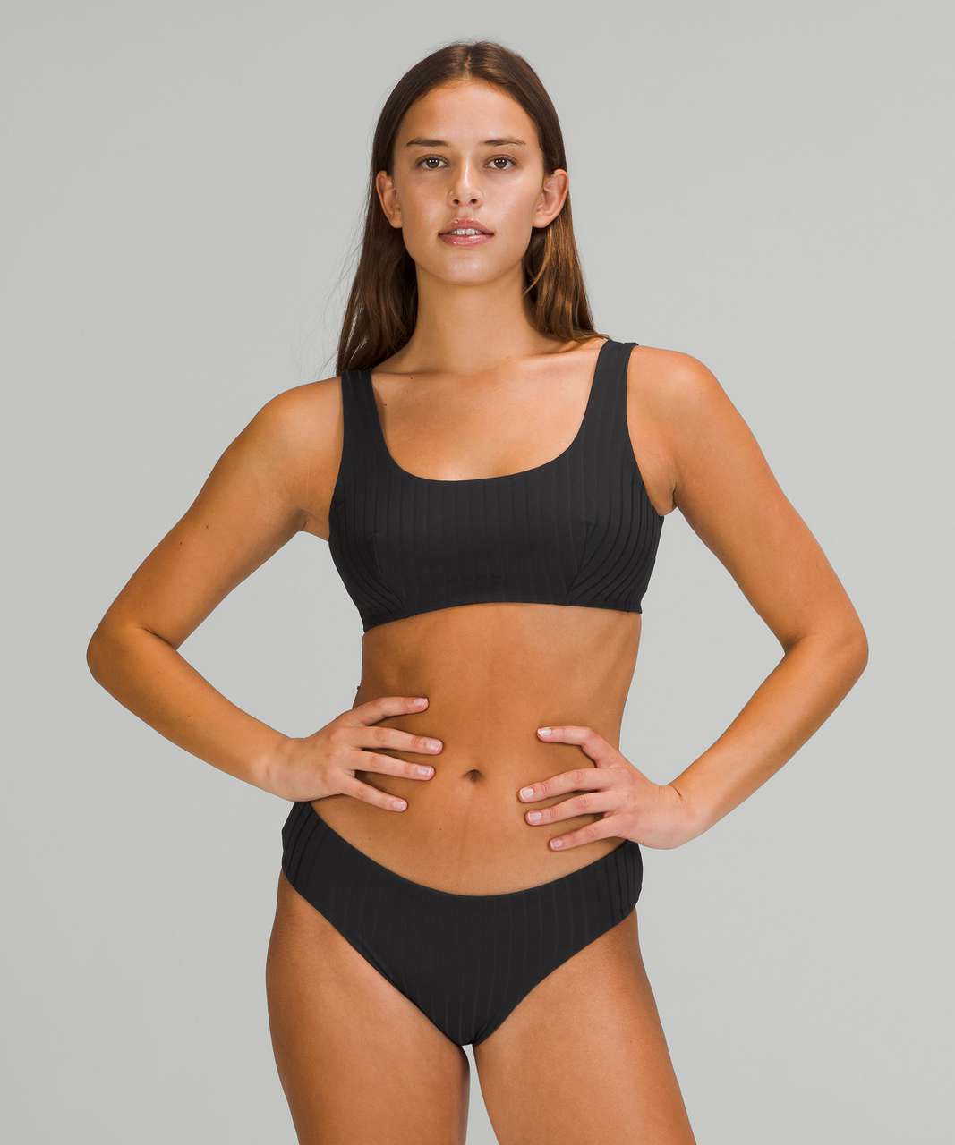 Ribbed High-Neck Longline Swim Top C/D Cup