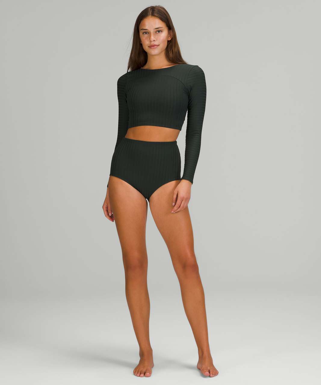 Lululemon Ribbed Cropped Wrap-Back Long Sleeve - Rainforest Green