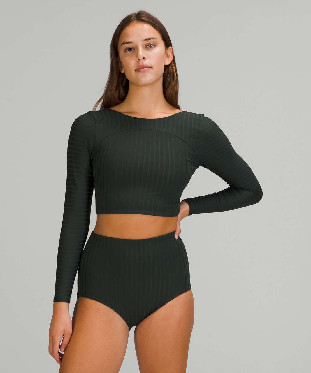 Lululemon Ribbed Cropped Wrap-Back Long Sleeve - Rainforest Green