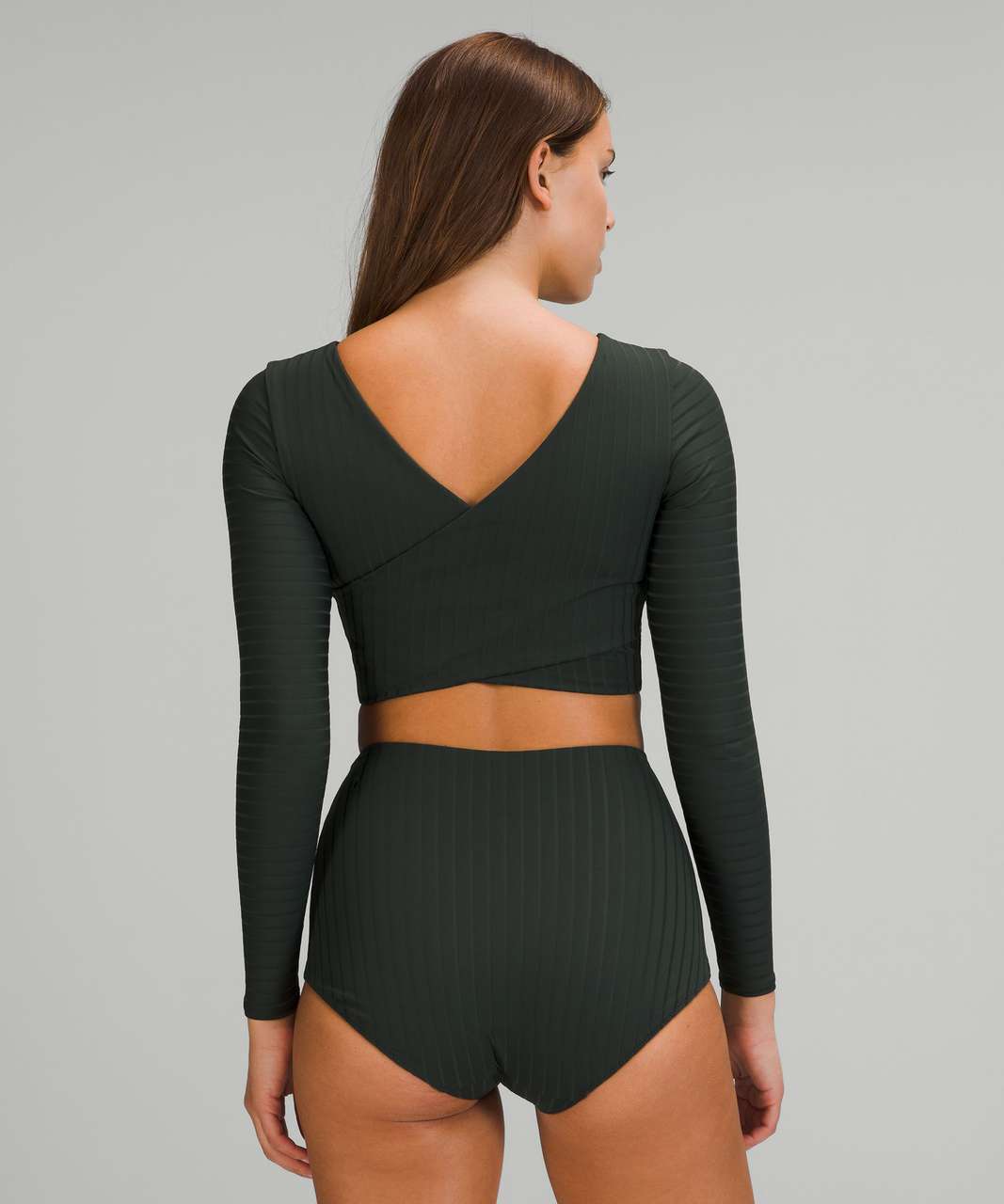 Lululemon Ribbed Cropped Wrap-Back Long Sleeve - Rainforest Green - lulu  fanatics