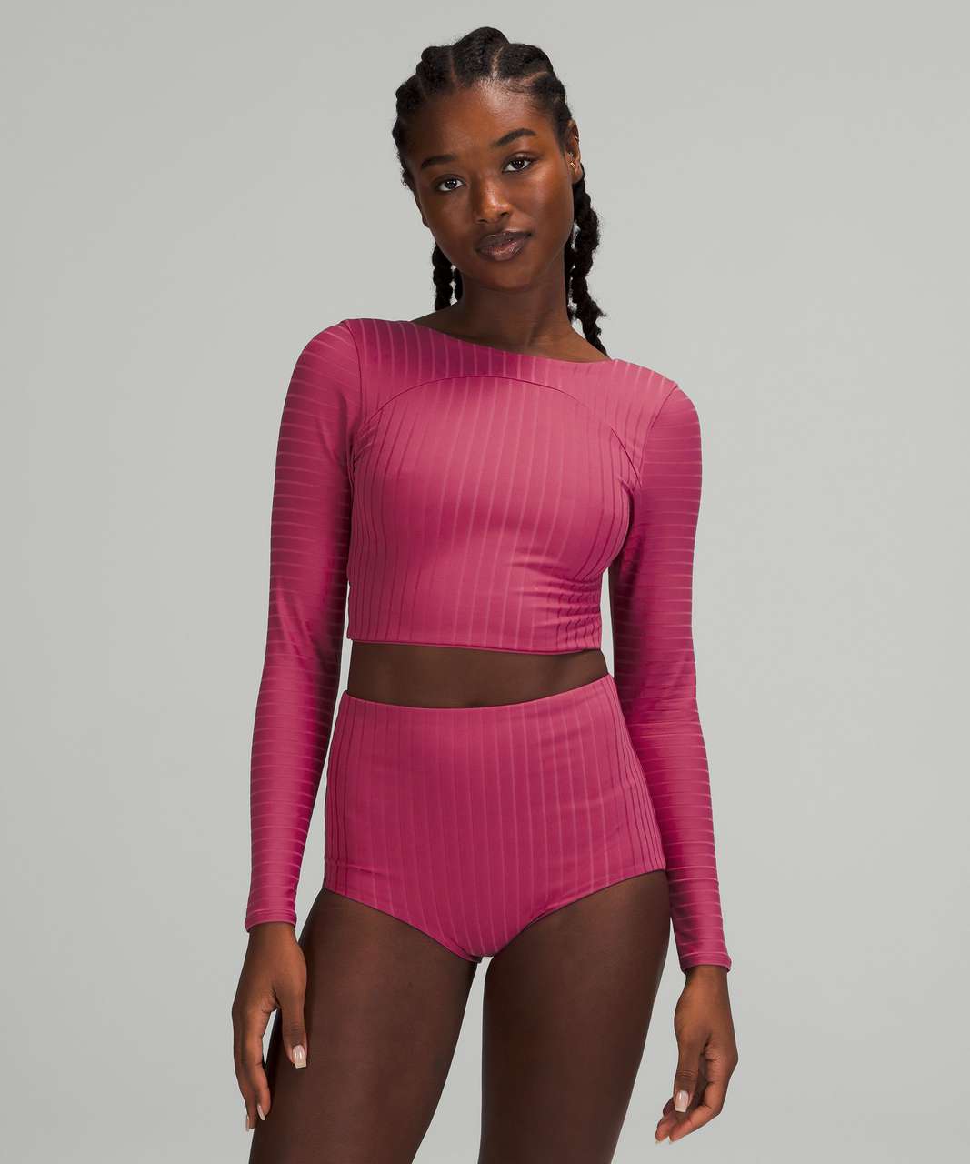 Lululemon Ribbed Cropped Wrap-Back Long Sleeve - Pink Lychee