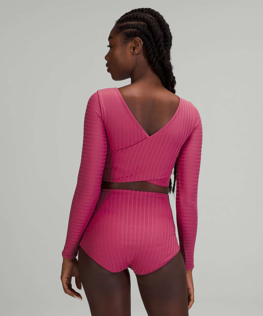 Lululemon Ribbed Cropped Wrap-Back Long Sleeve - Pink Lychee - lulu fanatics