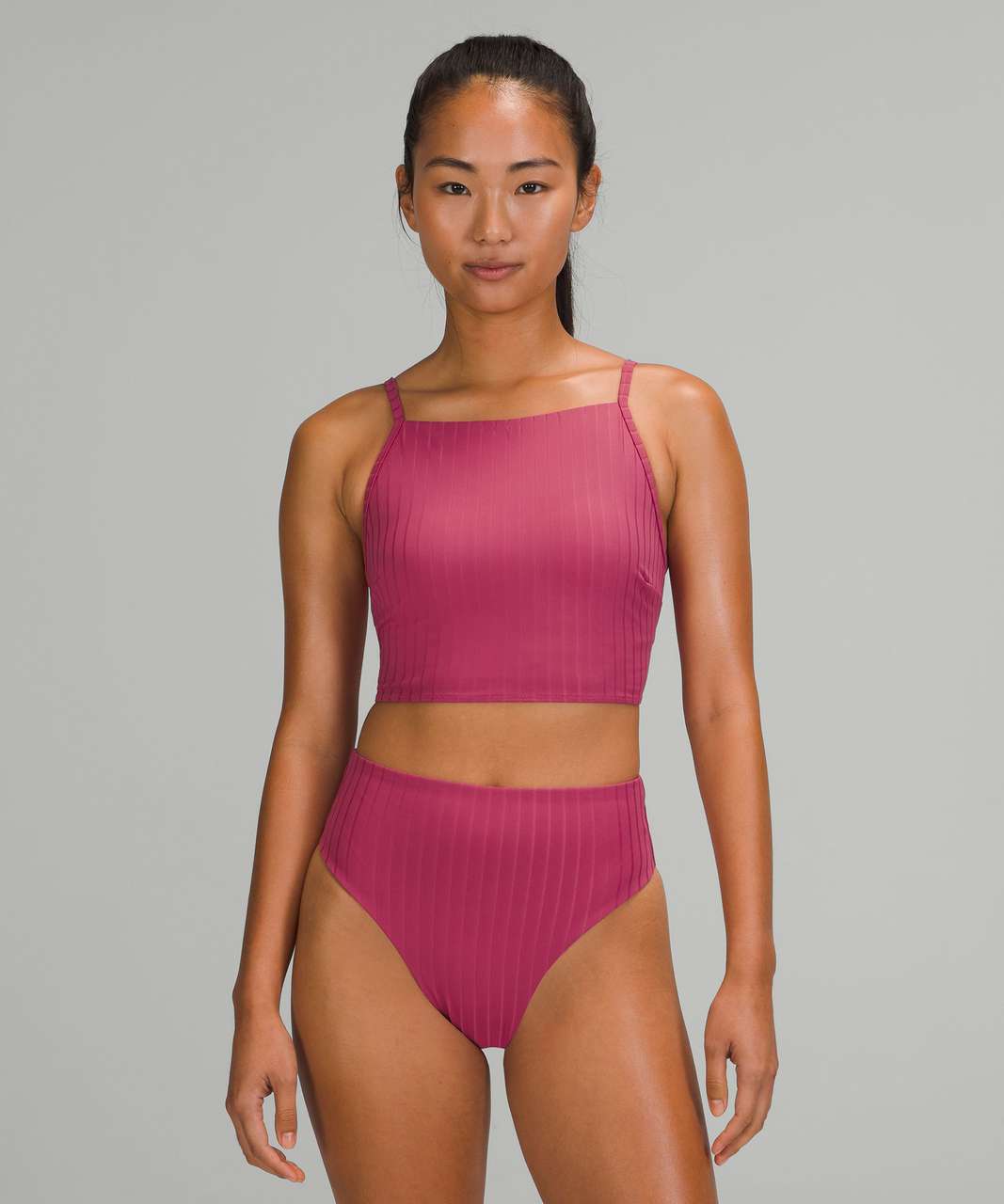 Lululemon Power Pivot Cropped Tank Top *Rib Sonic Pink Tight Fit