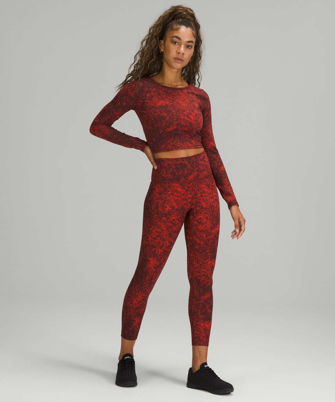 Lululemon Wunder Train High-Rise Tight 28 - Denim Wash Print Autumn Red  Black - lulu fanatics