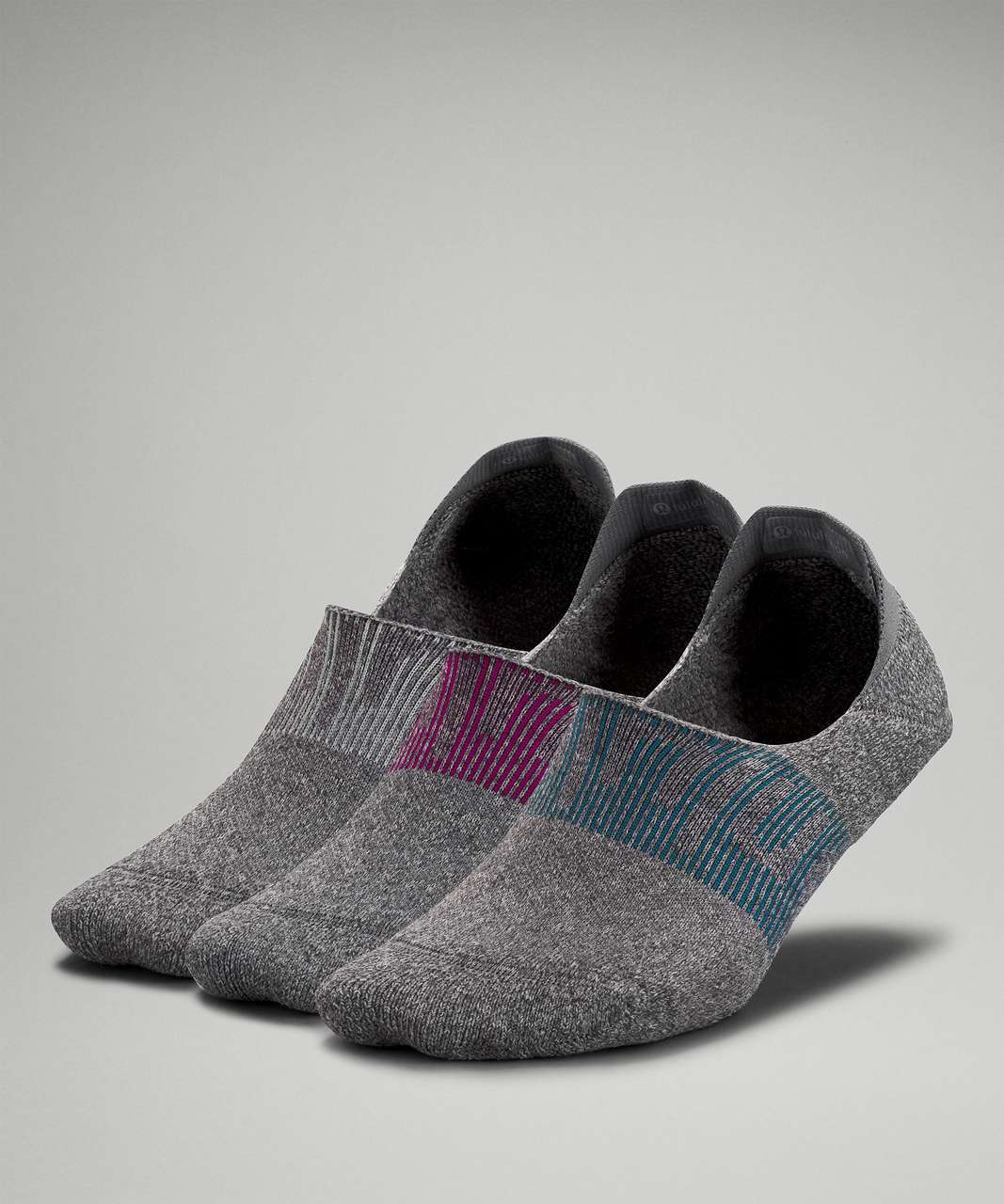 Lululemon Power Stride No-Show Sock with Active Grip *3 Pack - Heather Grey / Delicate Mint / Ripened Raspberry