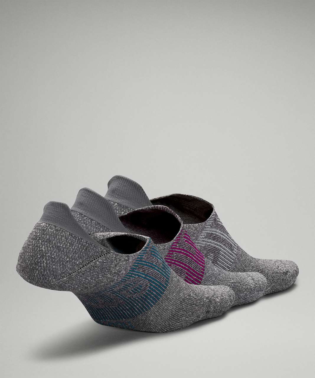 Lululemon Power Stride No-Show Sock with Active Grip *3 Pack - Heather Grey / Delicate Mint / Ripened Raspberry