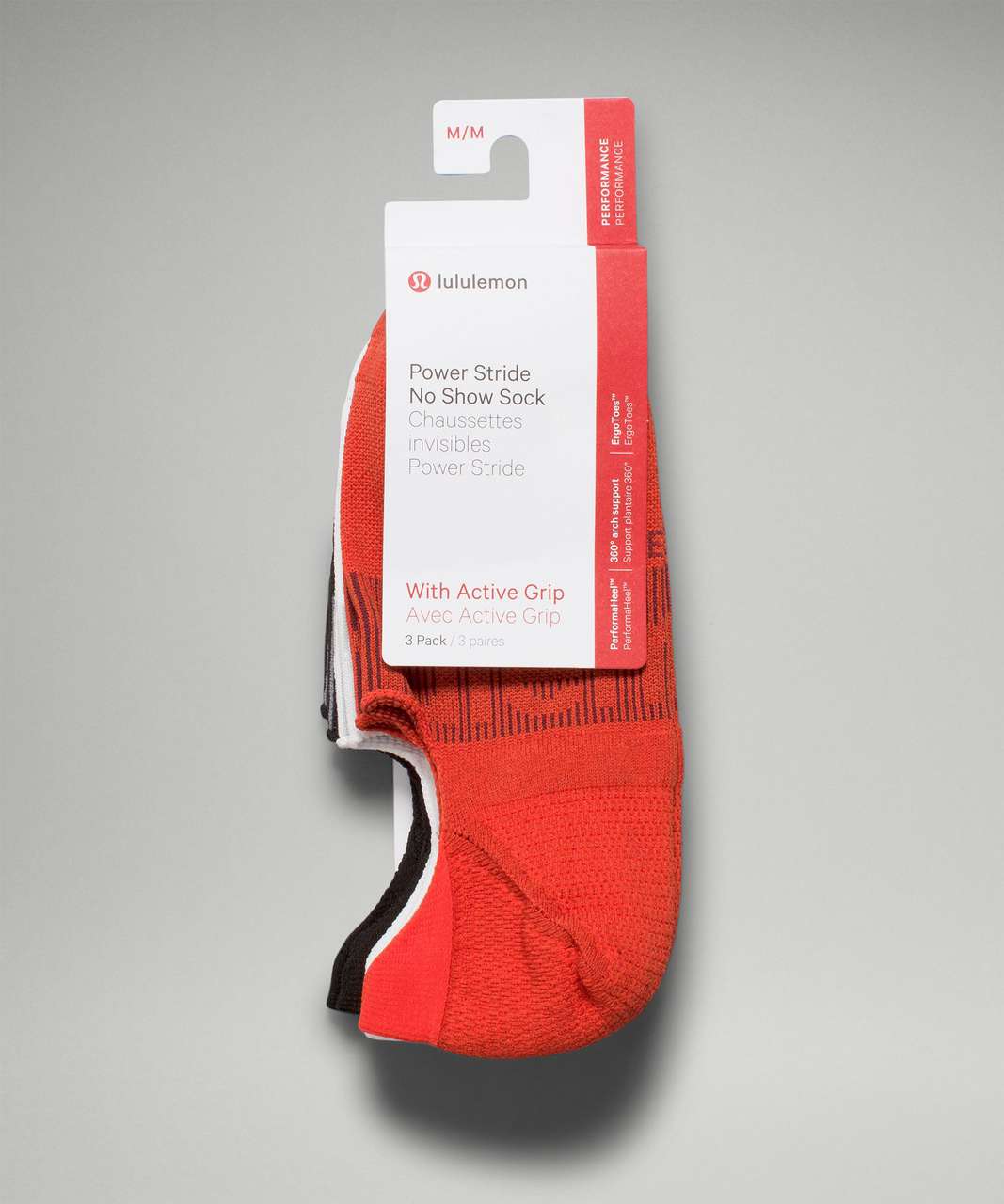 Lululemon Power Stride No-Show Sock with Active Grip *3 Pack - Autumn Red / White / Black