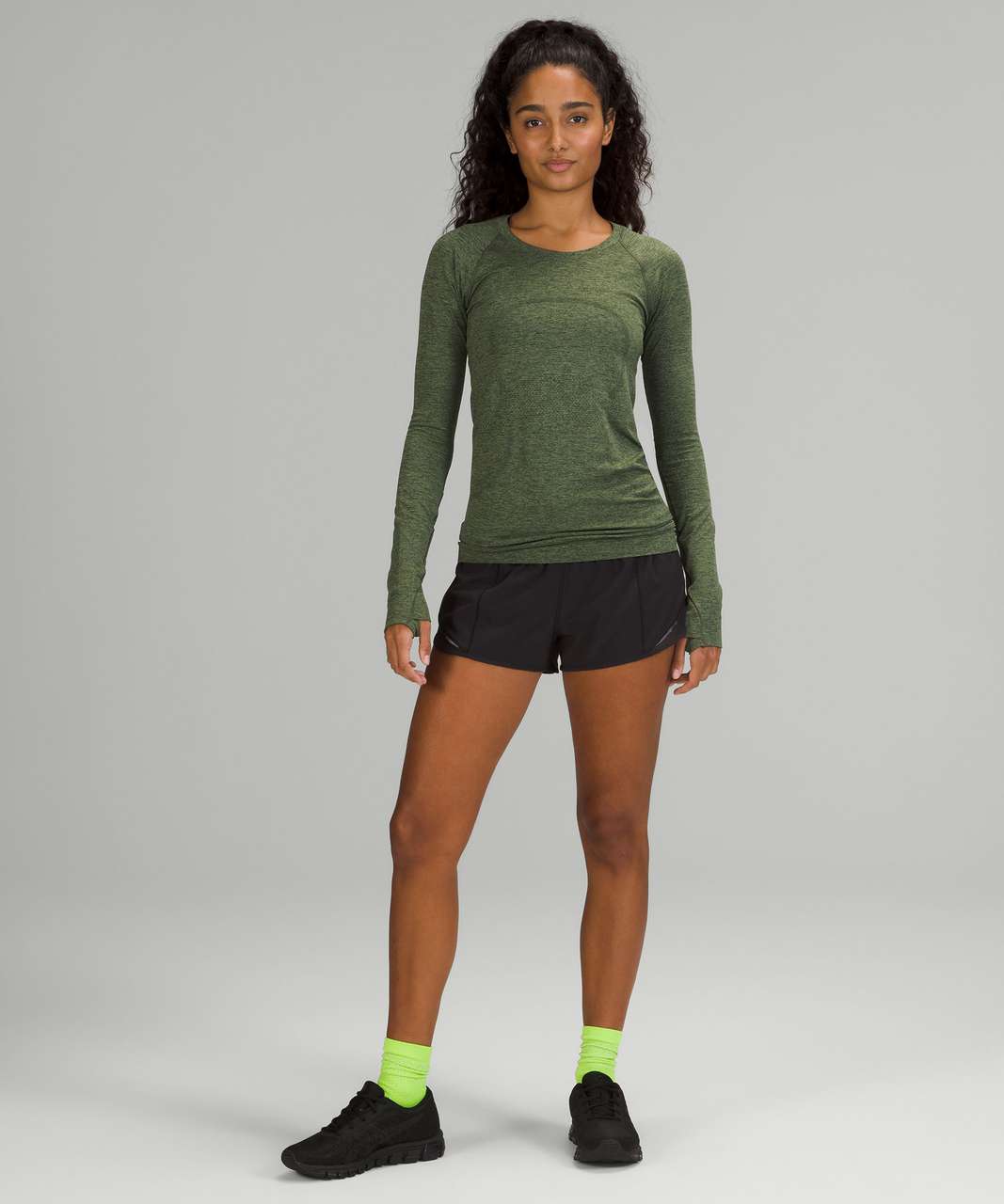 Women's SEAMLESS LS TOP, Cedar Green/Rain Forest