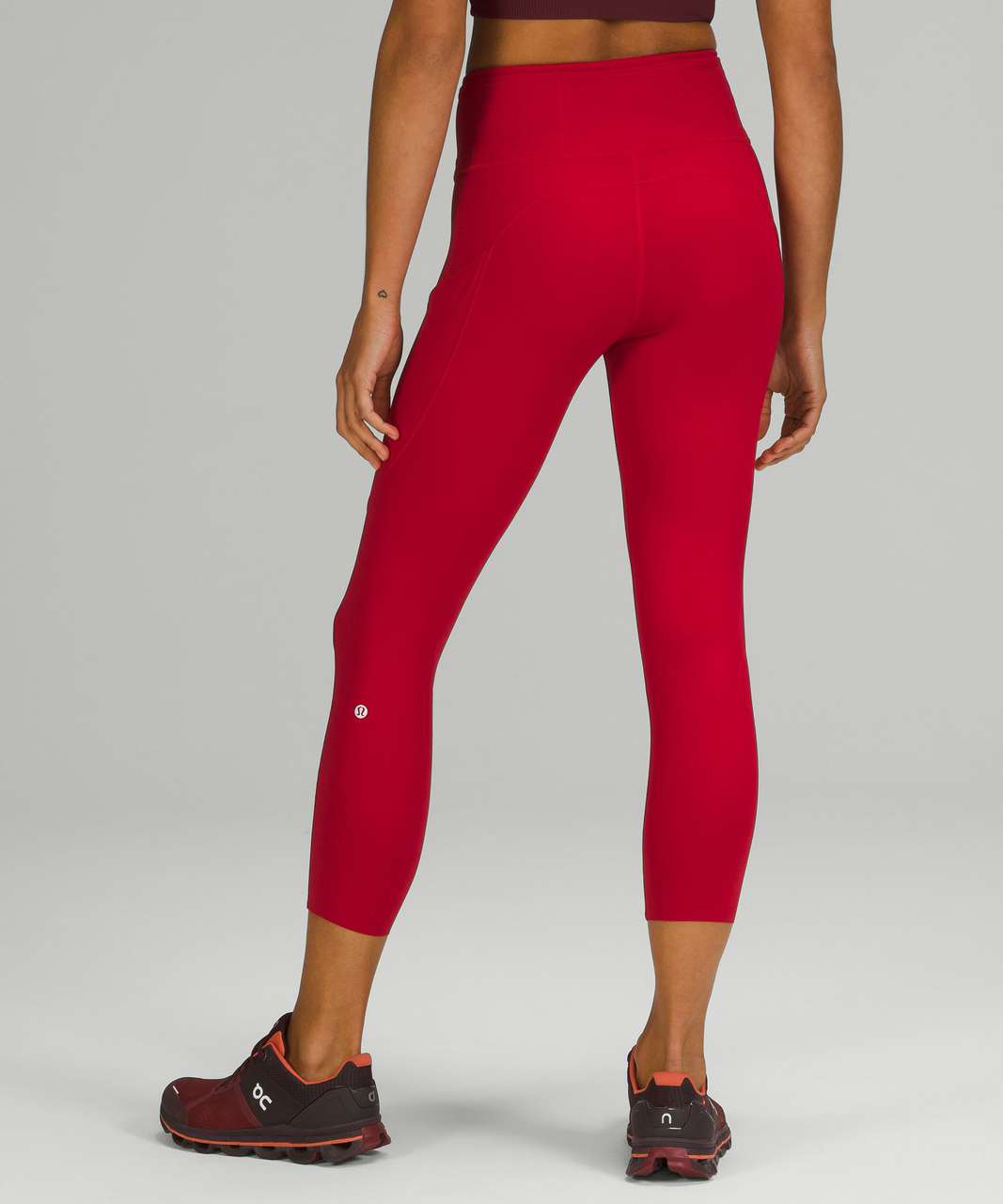 Lululemon Cropped Raw Hem Maroon Leggings Pocket 4