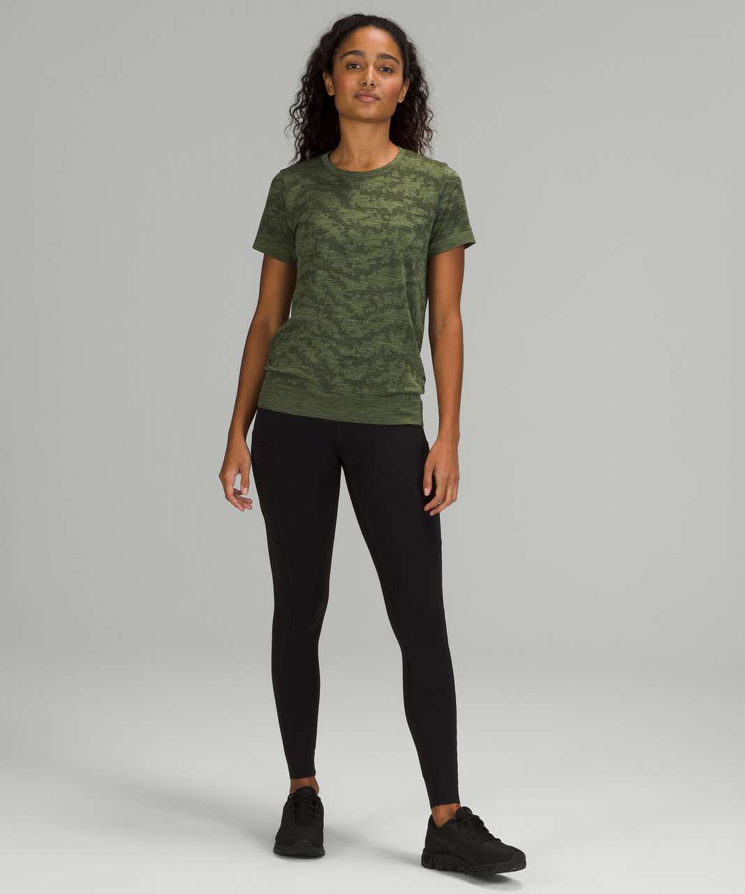 Lululemon Swiftly Breathe Short Sleeve Shirt - Dot Scape Rainforest Green / Green Twill