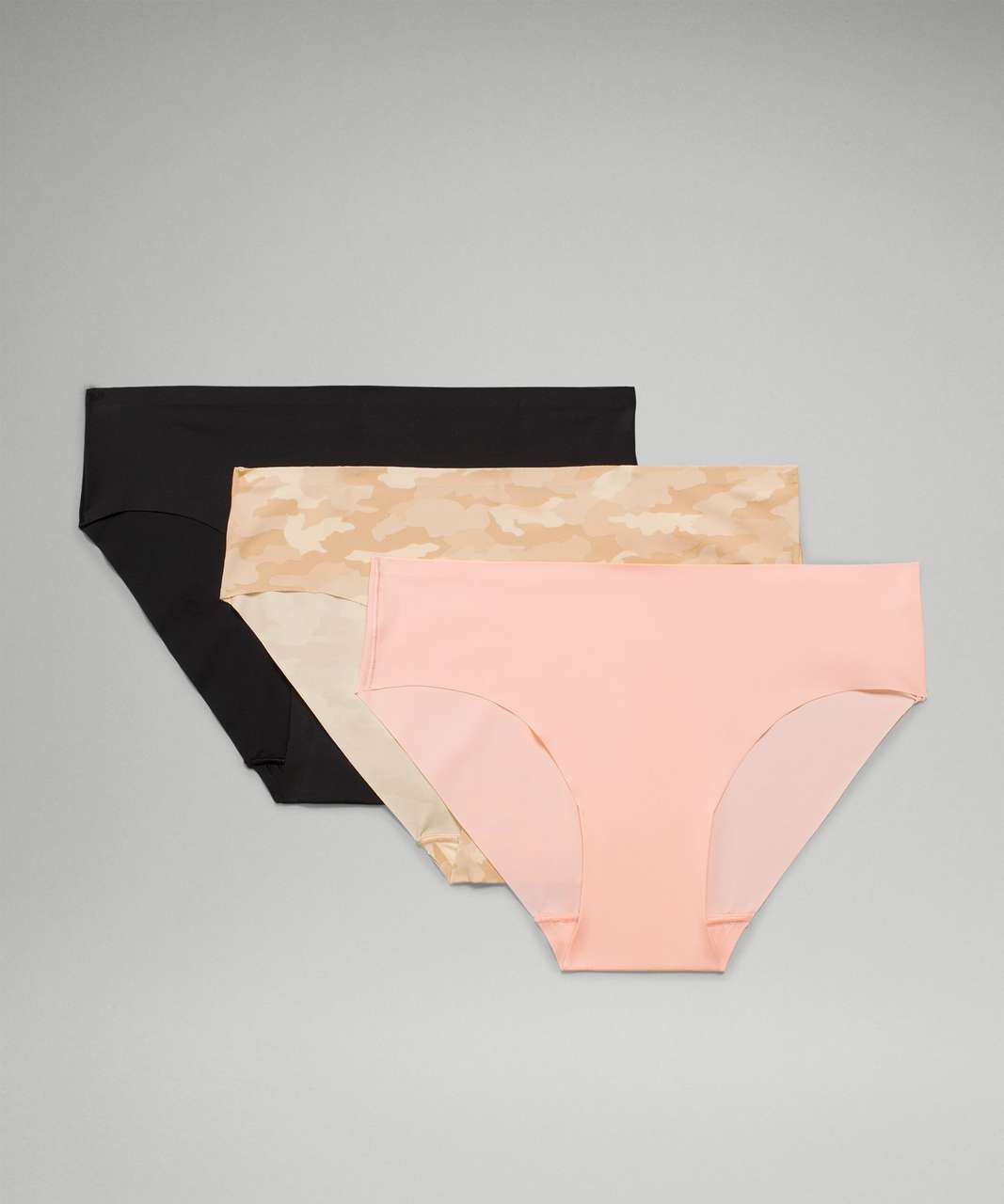 Lululemon InvisiWear Mid Rise Bikini Underwear 3 Pack - Heritage 365 Camo  Mini Rotated Pecan Tan Multi / Pink Mist / Black - lulu fanatics