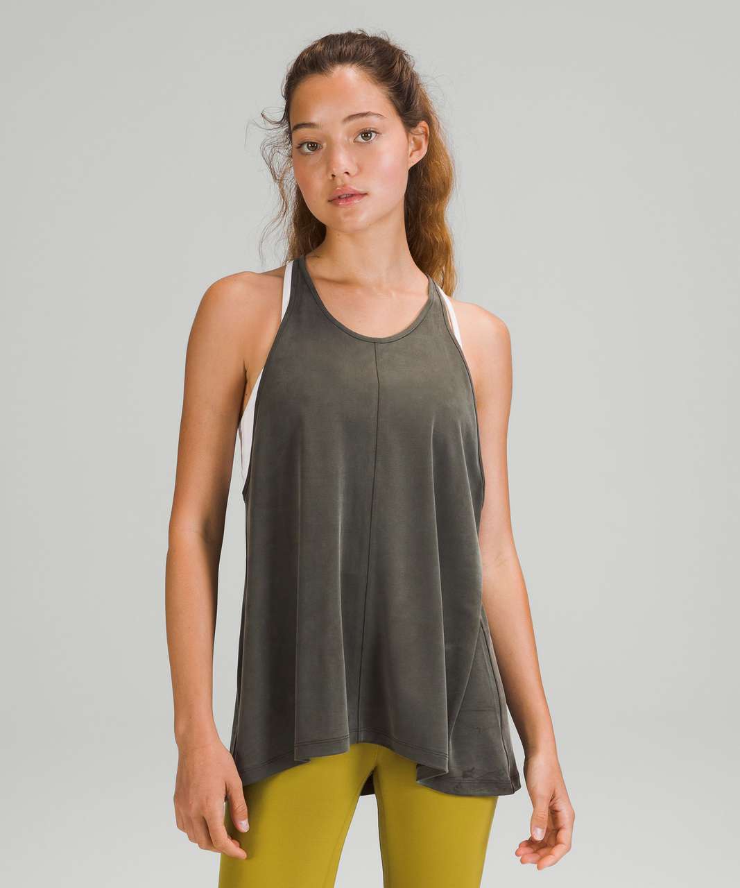 Lululemon High Neck Racerback Tank Top - Dark Olive - lulu fanatics