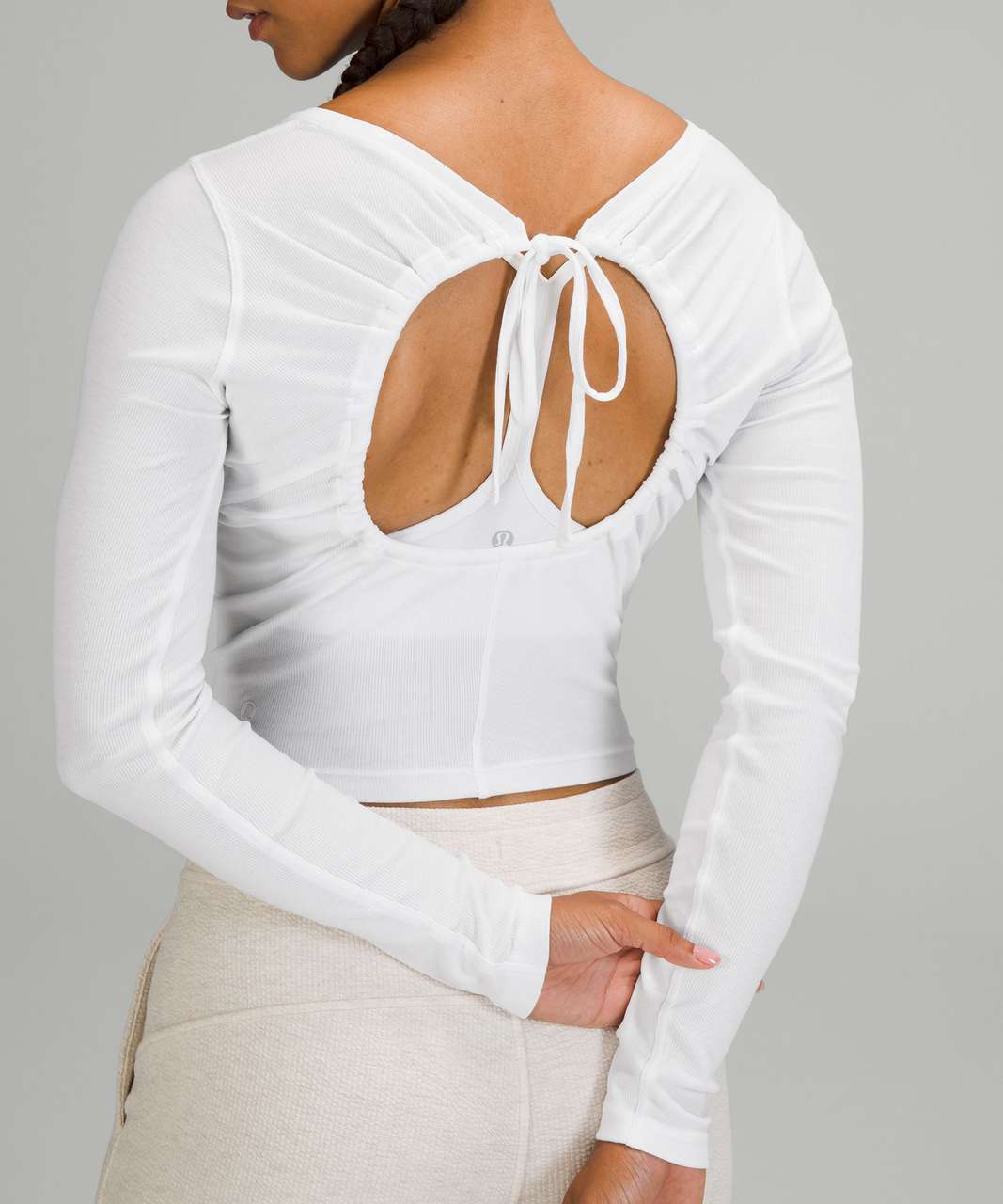 Lululemon Open Back Ribbed Long Sleeve Shirt - White - lulu fanatics