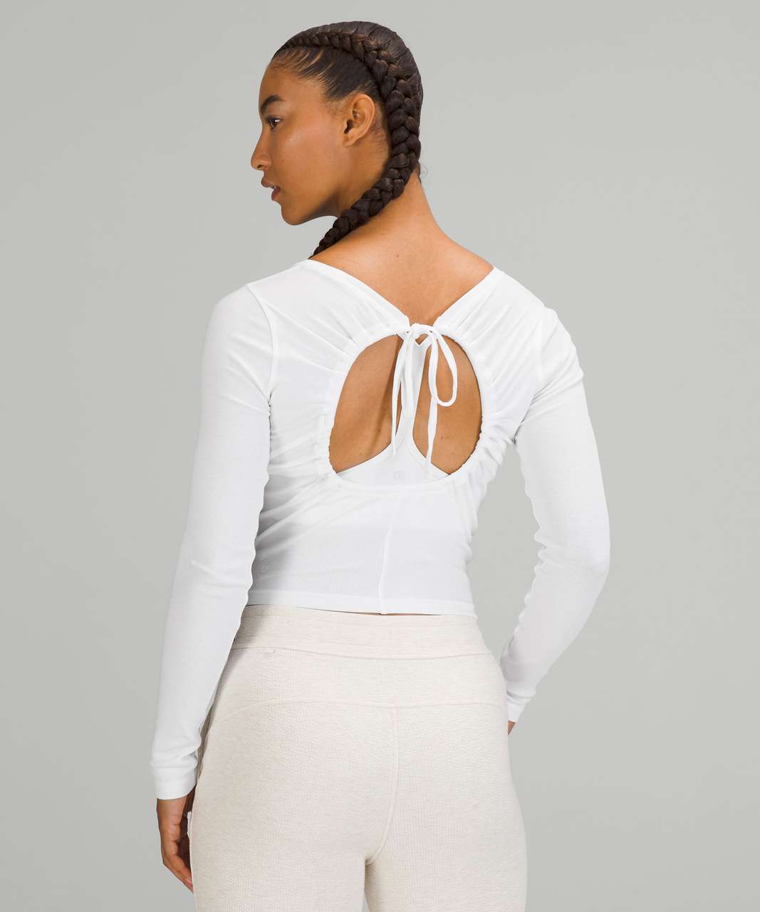 Lululemon Open Back Ribbed Long Sleeve Shirt - White - lulu fanatics