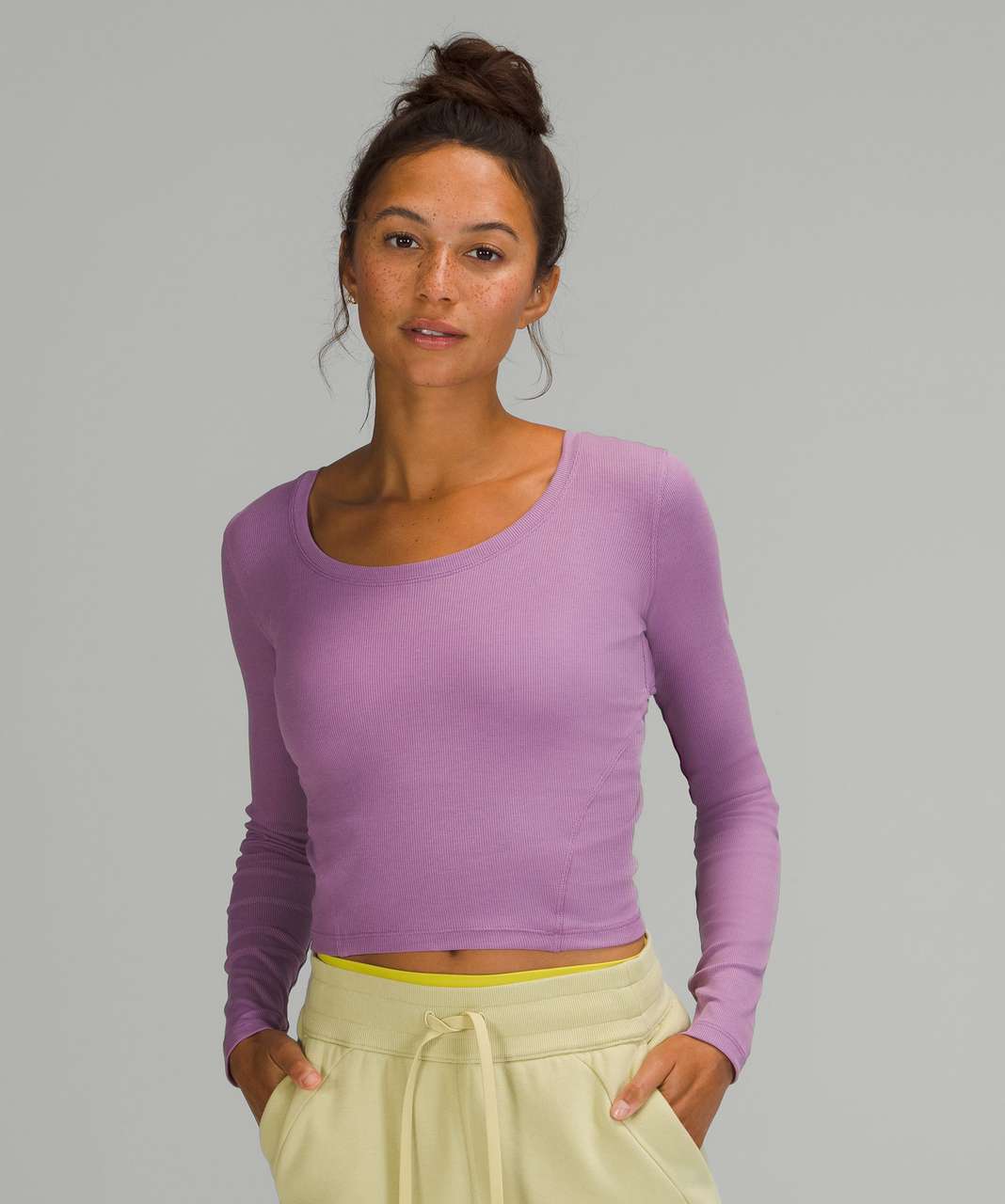 Lululemon Blue Purple Stripe Cropped Back Athletic T-Shirt Top