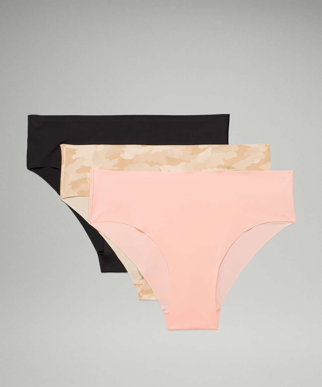 Lululemon InvisiWear Mid Rise Cheeky Bikini Underwear 3 Pack - Heritage 365 Camo Mini Rotated Pecan Tan Multi / Pink Mist / Black