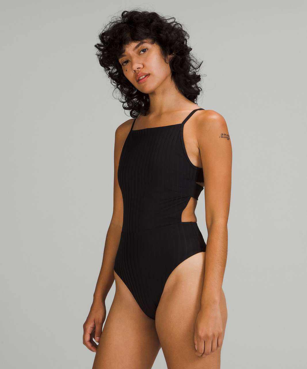 Lululemon Ribbed High-Neck Cross-Back One-Piece - Black - lulu fanatics