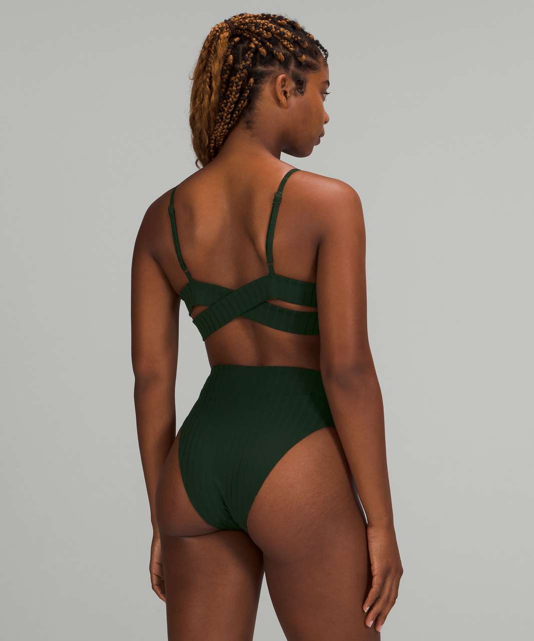 Lululemon Ribbed High-Neck Cross-Back One-Piece - Rainforest Green - lulu  fanatics