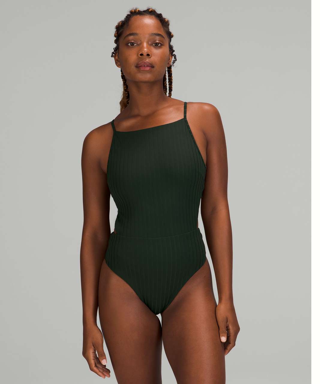 Lululemon Ribbed High-Neck Cross-Back One-Piece - Rainforest Green